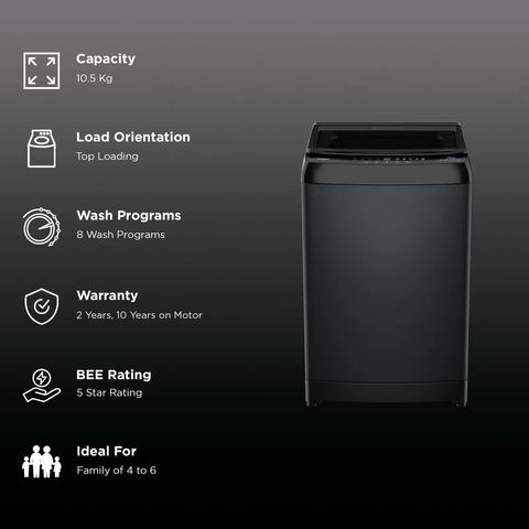 Haier 10.5 kg Fully Automatic Top Load Washing Machine (Black, Ultra Fresh Air, Pillow Shape Drum, Balance Clean Pulsator)-HWM105-316BK