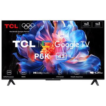 TCL 43" (109.22 cm) 4K Ultra HD Smart Google TV with AiPQ Processor | HDR 10 | Dolby Audio | Game Master | 16GB Storage & 2GB RAM | Wi-Fi 5 & Bluetooth 5.2 | Google Assistant | Metallic Bezel-less Design - Experience True-to-Life Colors and Sound-43P6K