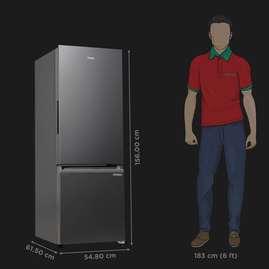 Haier 237L 2 Star Frost-Free Bottom Mounted Refrigerator with Inverter Compressor | Toughened Glass Shelves | Recess Handle | Black - HRB-2872IBGB-P