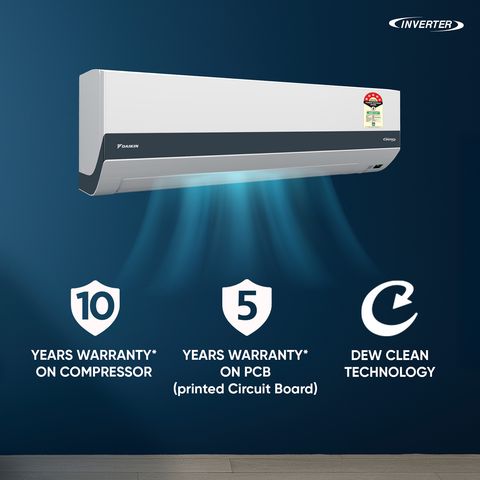 Daikin 1.5 Ton 5-Star Inverter Split AC (Copper Condenser, 5000W Cooling, 5.7 ISEER, 7 Hepta Sense, 4-Way Swing, R32 Refrigerant, PM 2.5 Filter, Dew Clean Tech, White)-ATKM50XV16MKB