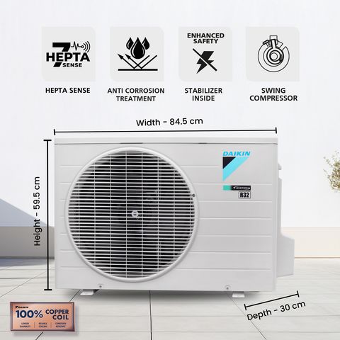 Daikin 1.5 Ton 5-Star Inverter Split AC (Copper Condenser, 5000W Cooling, 5.7 ISEER, 7 Hepta Sense, 4-Way Swing, R32 Refrigerant, PM 2.5 Filter, Dew Clean Tech, White)-ATKM50XV16MKB