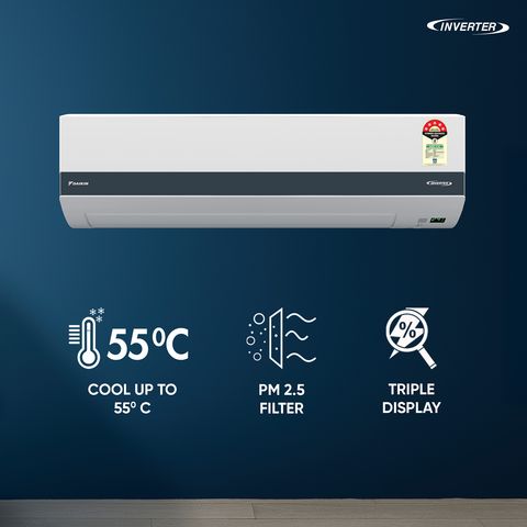 Daikin 1.5 Ton 5-Star Inverter Split AC (Copper Condenser, 5000W Cooling, 5.7 ISEER, 7 Hepta Sense, 4-Way Swing, R32 Refrigerant, PM 2.5 Filter, Dew Clean Tech, White)-ATKM50XV16MKB