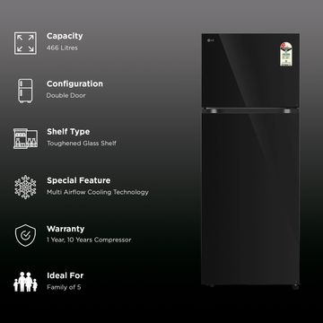 LG 466 Litres 2 Star Frost Free Double Door Smart Wifi Enabled Convertible Refrigerator with Fresh 0 Zone (GLT4626TEBM.DBMZEBN, Black Mirror) (2026 Model)