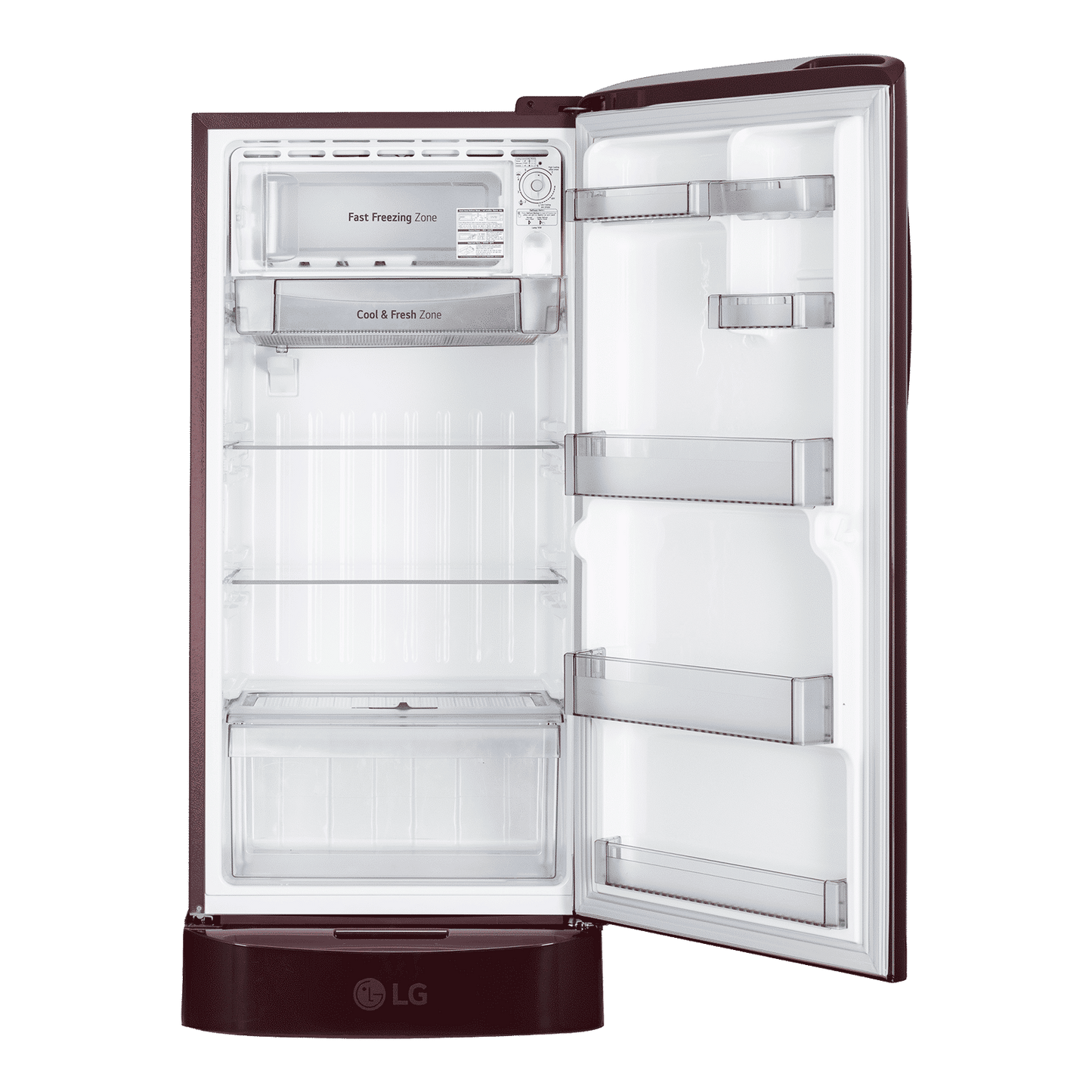 LG 224L 5-Star Smart Inverter Direct Cool Single Door Refrigerator – Base Stand Drawer, Toughened Glass Shelves, Stabilizer Free Operation, Anti-Bacterial Gasket, Anti-Rat Bite Protection, Annual 117 kWh Consumption-(GL-D2356ZAWS, Wine Spring)