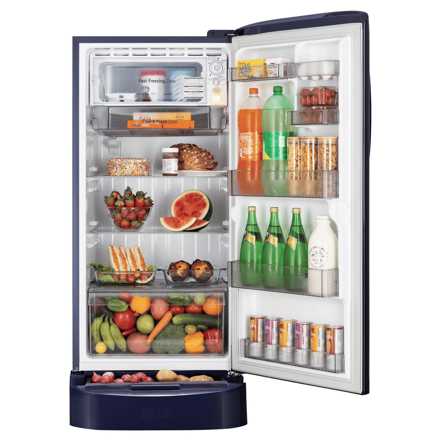 LG 224L 5-Star Smart Inverter Direct Cool Single Door Refrigerator,Base Stand Drawer, Toughened Glass Shelves, Anti-Bacterial Gasket, Stabilizer Free Operation, Anti-Rat Bite Protection, 117 kWh Consumption-(GL-D2356ZARS, Royal Spring Blue)