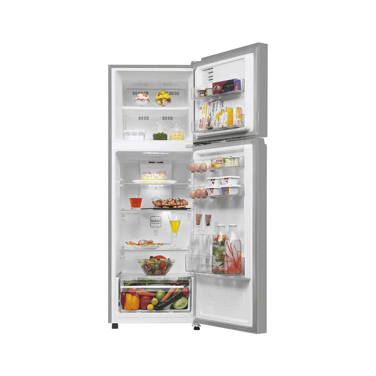 Haier 240L 1-Star Frost Free Double Door Top Mount Refrigerator with Toughened Glass Shelves and Recess Handle-(Moon Silver, HRF-2901EMSA-P)