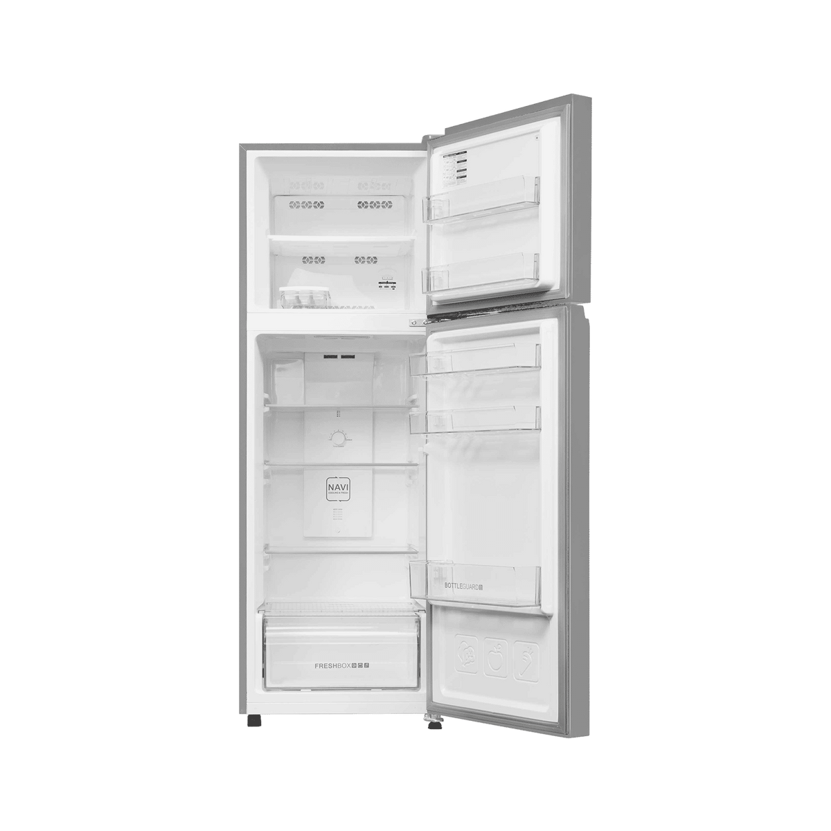 Haier 240L 1-Star Frost Free Double Door Top Mount Refrigerator with Toughened Glass Shelves and Recess Handle-(Moon Silver, HRF-2901EMSA-P)
