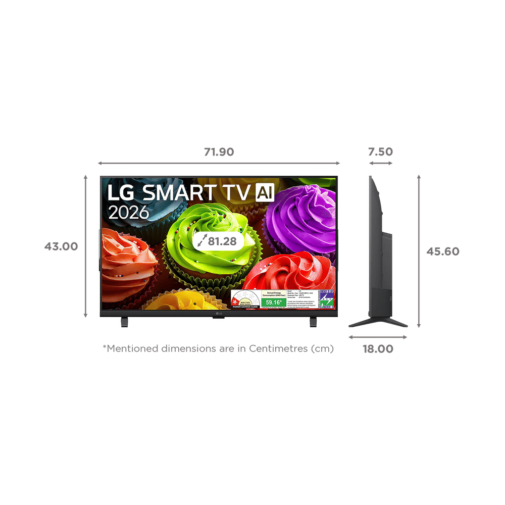 LG 80 cm (32 Inch) HD Ready AI Smart LED TV  | α5 AI Processor Gen9 | HDR10 | AI Sound Pro | webOS 26 | ThinQ AI | Wi-Fi Enabled | 2026 Model- 32LB651BPLA