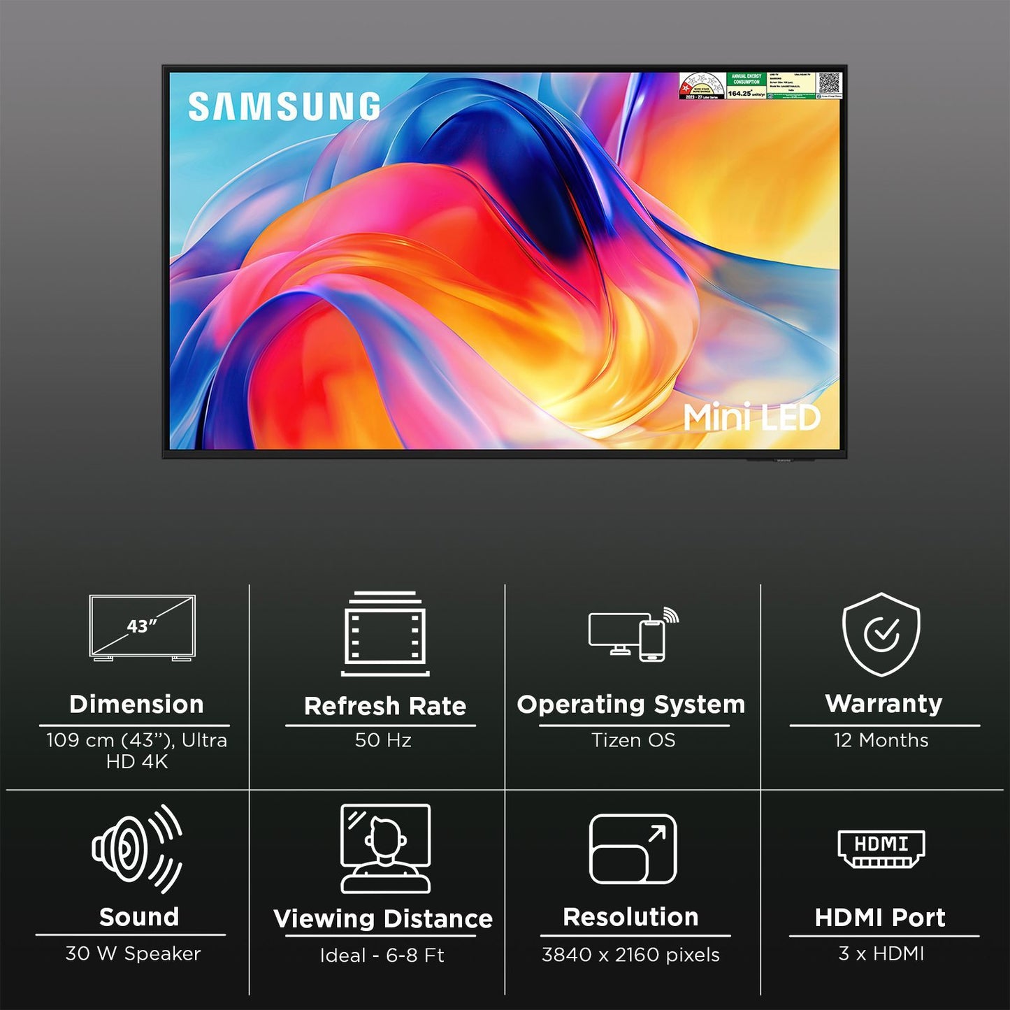 Samsung 43 Inch (109 CM)  Mini LED 4K Ultra HD Smart TV | Vision AI, Mini LED HDR, Motion Xcelerator, Adaptive Sound, Q-Symphony & SmartThings- UA43M71HAULXL