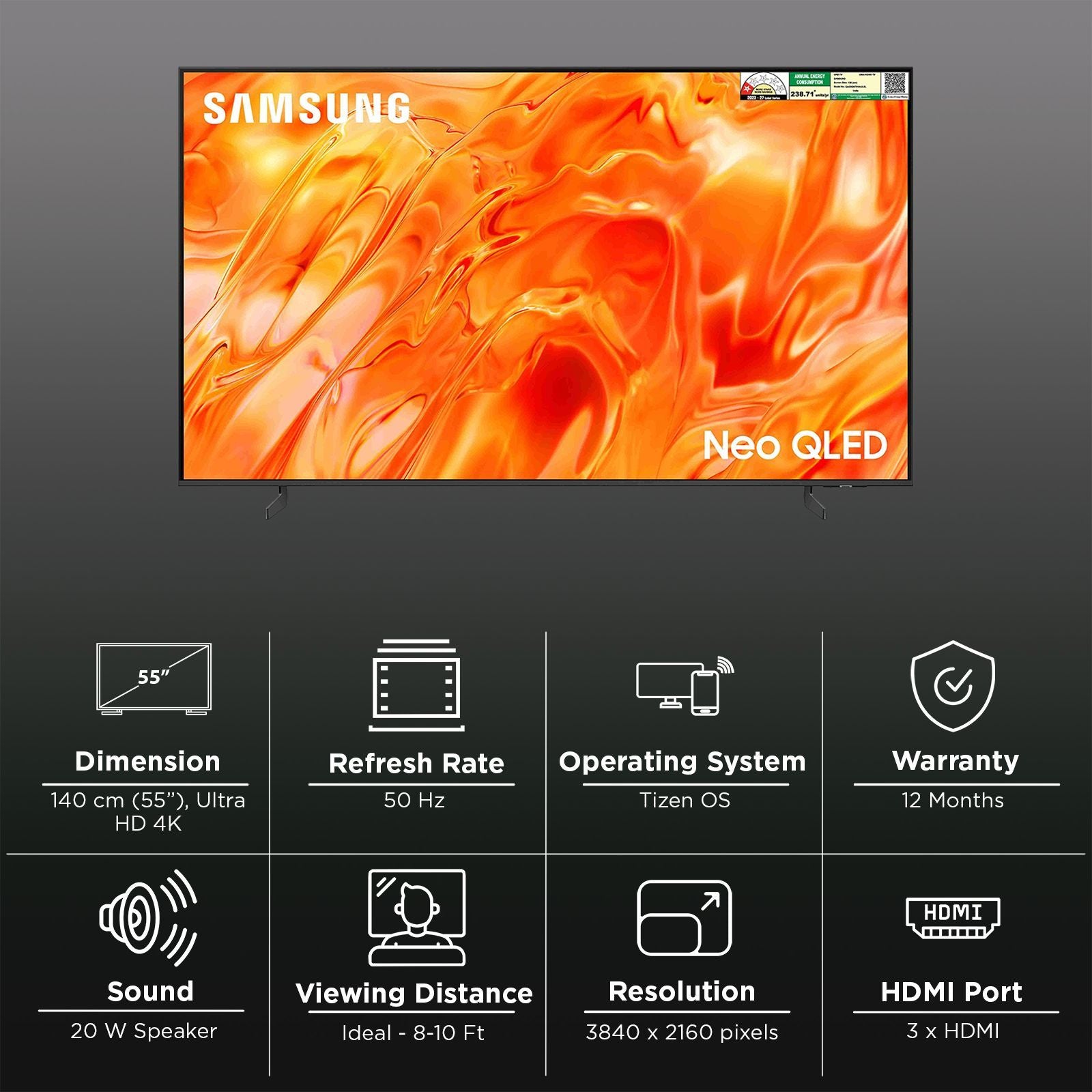 Samsung  138 cm (55 Inch) Neo QLED 4K UHD Mini LED Smart TV | Quantum Matrix Technology | Neo Quantum HDR | 4K AI Upscaling | Motion Xcelerator | Tizen OS | Voice Assistant Support | 2026 Model - QA55QN70HAULXL