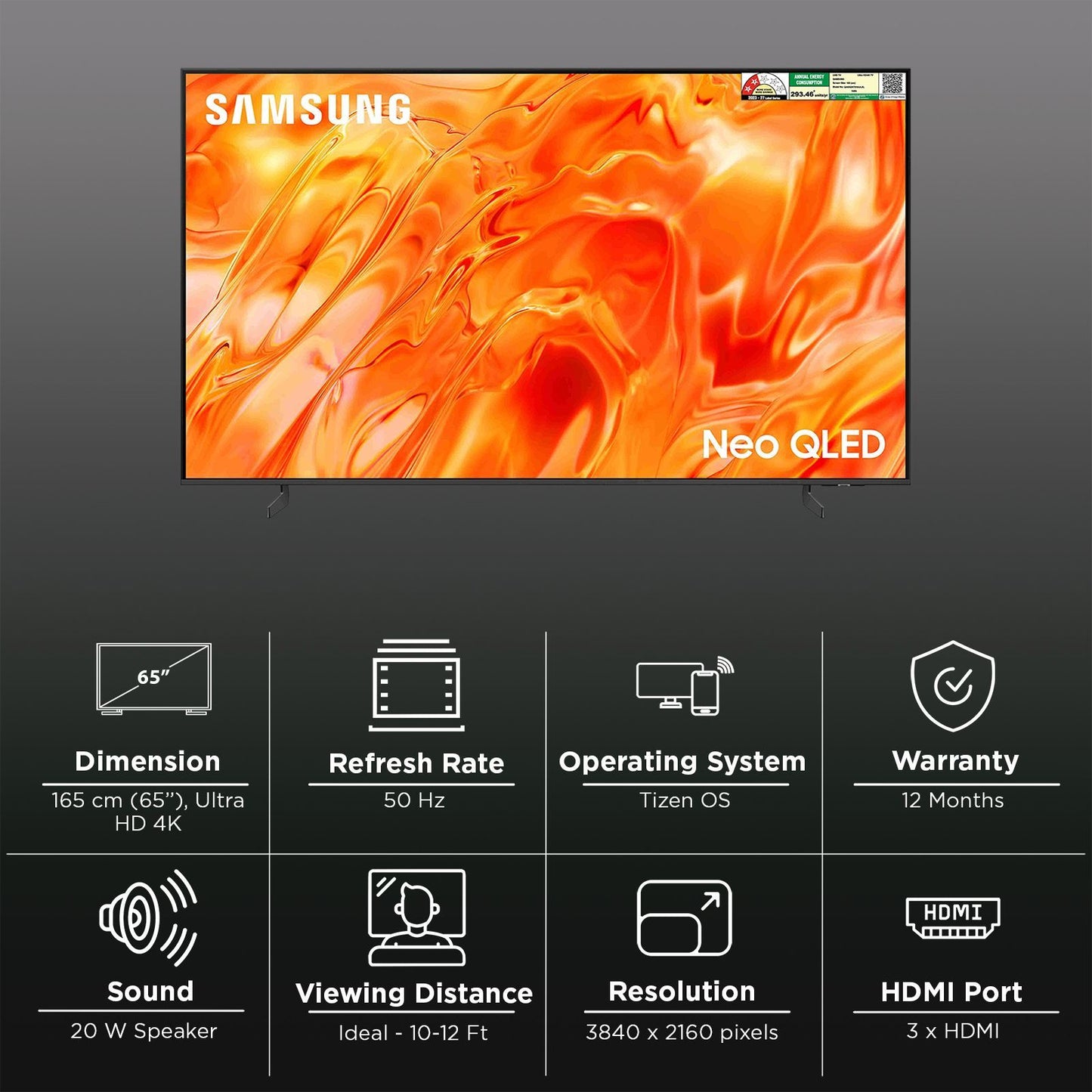 Samsung  163 cm (65 Inch) Neo QLED 4K UHD Mini LED Smart TV | Quantum Matrix Technology | Neo Quantum HDR | 4K AI Upscaling | Motion Xcelerator | Tizen OS | Voice Assistant Support | 2026 Model - QA65QN70HAULXL