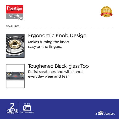 Prestige Magic Plus GTMP 02 Glass Manual Gas Stove  (2 Burners)-40398