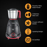 Prestige Regal 750W Mixer Grinder with 3 Stainless Steel Jars | Appealing Black and Red Design | Durable ABS Plastic Body | 230V | Efficient Grinding Solution for Modern Kitchens-Model: 42568