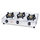 Prestige Prime Stainless Steel Gas Stove | 3 High-Efficiency Brass Burners | ISI Certified | Manual Ignition | Heavy Gauge Stainless Steel Body | Spill-Proof Design | Tri-Pin Burners | Silver -40212
