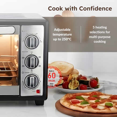 Prestige Oven Toaster Griller 28L with Rotisserie & Convection (POTG 28AC) | Stainless Steel Built-in OTG | 5 Function Controls, Airfry & 60-Min Timer | Non-Induction Base-42342