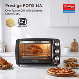 Prestige Oven Toaster Griller 16L with Barbeque Rack & Skewers (POTG 16A) | Stainless Steel Built-in OTG | 3 Function Controls & 60-Min Timer | Non-Induction Base-42341
