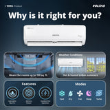 Voltas 1 Ton 3-Star Inverter Split AC (123INV VECTRA EMERALD, Max 3326W Cooling, Convertible 5-in-1, Anti-Dust Filter with Anti-Microbial Coating, Auto Clean, Sleep Mode, R-32 Refrigerant, Max 52°C Ambient Temperature, White)