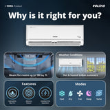 Voltas 1.5 Ton 3 Star Inverter Split AC (183V Vectra Zen Silver, White) | 4-Step Adjustable Mode (0.7/1/1.2/1.5) | Anti-Microbial Air Filtration | 100% Copper | Stabilizer Free (110V - 285V) | Max Cooling 5200W | Self Diagnosis | R32