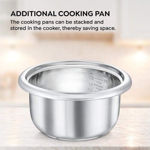 Prestige Cute 1.0-2 SS 400W Electric Rice Cooker | 2.4L Capacity | Durable Stainless Steel Cooking Pan with Triple Bottom | Includes Additional Stackable Pan & Close Fit SS Lid | Automatic Keep Warm Function | Cool Touch Handles-41059
