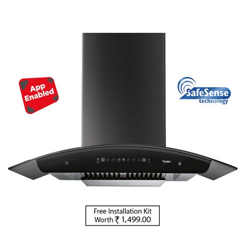 Prestige Kitchen Hood Oscar Plus 900 | 90 cm T-Type Wall Mounted Chimney with Safe Sense | 1200 CFM Suction | Baffle Filter | Touch Button Control | Durable Powder Coated Finish | 233W Power | Oscar Plus 900 Black-42330