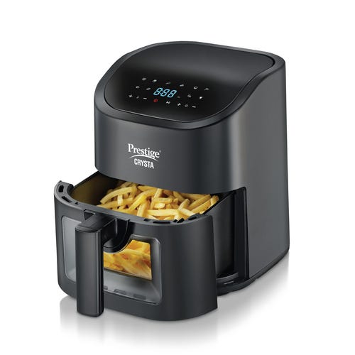 Prestige Crysta 4.5L Digital Air Fryer (1600W) with See-Through Window | 9 Preset Menus, Touch Control, Non-Stick Frying Basket & Safety Interlock | Includes Food-Grade Oil Brush, Ideal for Baking, Grilling, Roasting-41409