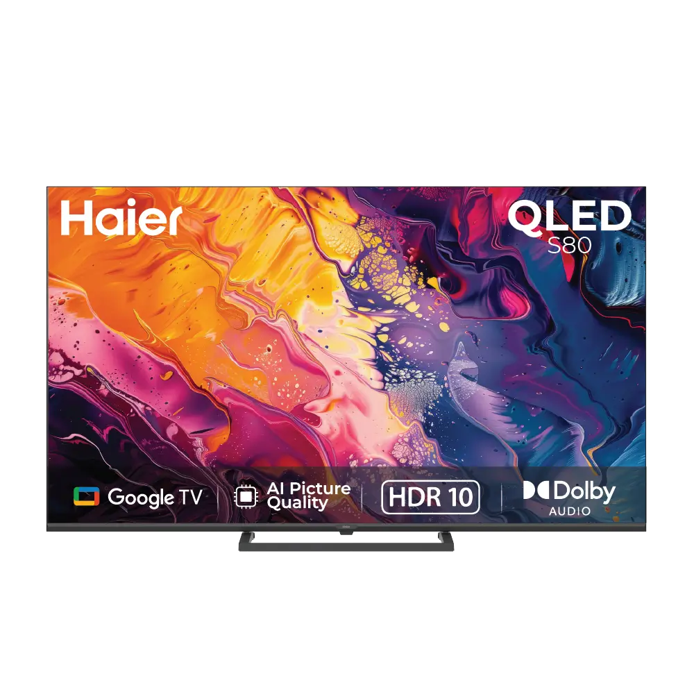Haier 55 Inch 4K Ultra HD QLED Display | Google TV OS with Built-in Chromecast | 24W Stereo Speakers with Dolby Digital Decoding | 4 HDMI 2.1 and 2 USB Ports | Google Assistant & Bluetooth Remote Support | HDR Decoding with 60Hz Refresh Rate-H55S80GUX