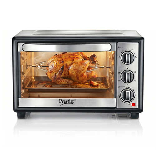 Prestige Oven Toaster Griller 28L with Rotisserie & Convection (POTG 28AC) | Stainless Steel Built-in OTG | 5 Function Controls, Airfry & 60-Min Timer | Non-Induction Base-42342