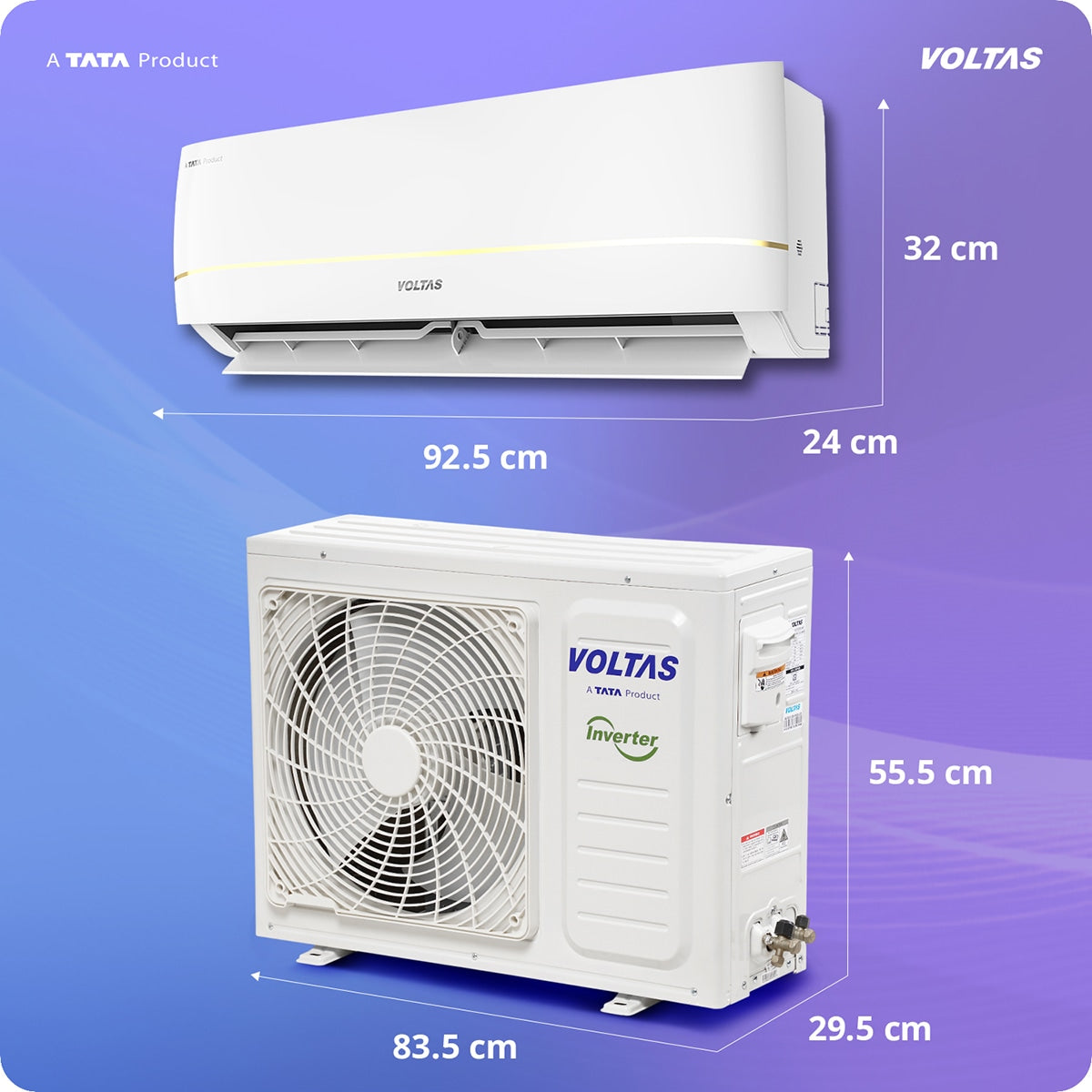 Voltas 1.5 Ton 3 Star Inverter Split AC (183 Vertis Zenith Gold, 4504086) | 6 Step Adjustable Mode, 5100W Cooling, 100% Copper, 4-Way Swing, Ice Wash & Turbo Tech, Hydrophilic Gold Fin Coating, Super Silent Mode