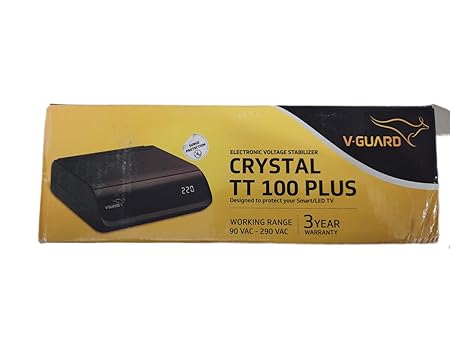 V-Guard Crystal TT 100 Plus TV Stabilizer (Black) | 3A Capacity, Digital Display, 90V-290V Input, Thermal Overload Protection, Wall Mount
