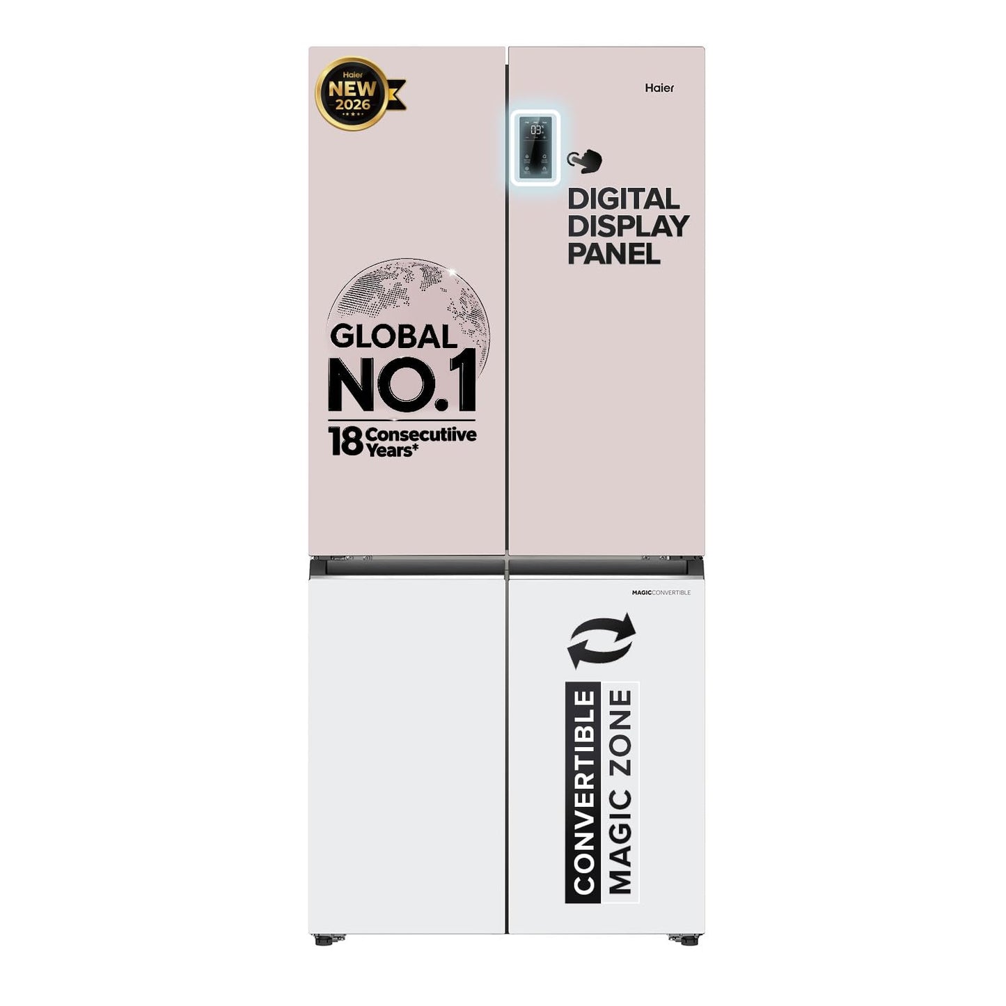 Haier 520L 3-Star Inverter Side-by-Side 4-Door Refrigerator (HRB-600RW, Rosette White, R600a Refrigerant)