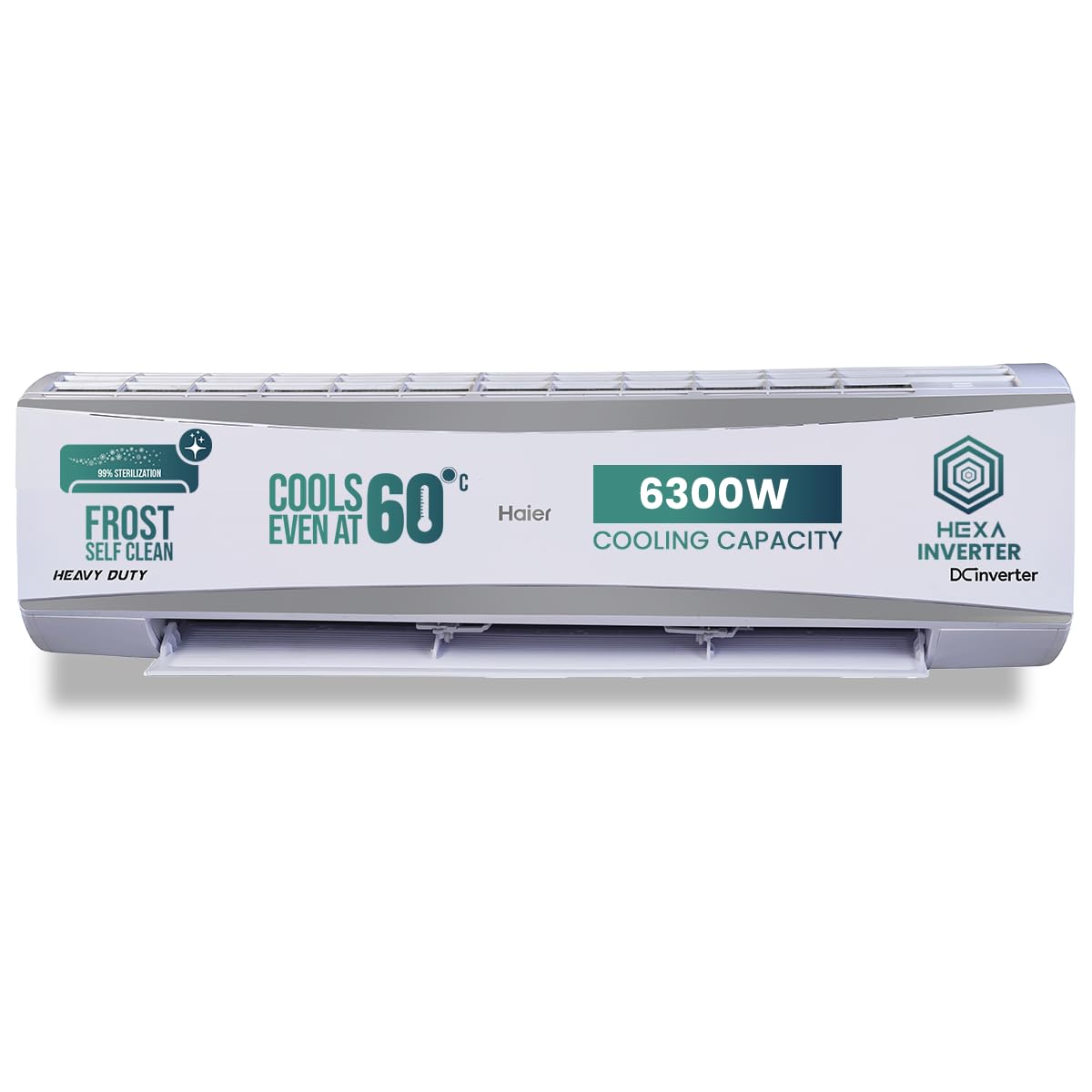 Haier Heavy Duty 2 Ton 5-Star Inverter Split AC - 5.05 ISEER, 100% Copper Heat Exchanger, R-32 Refrigerant, 6000W Full Cooling Capacity, Premium White Finish-(HS24HD-ANW5BN)