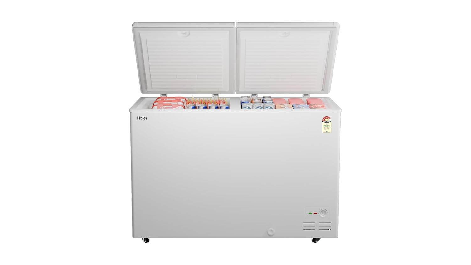 Haier 310L Hard Top Double Door Deep Freezer | 4-Star Energy Rating | Convertible Temperature Range (-18°C to 10°C) | Eco-Friendly R290a Refrigerant-HFC-320DPW4