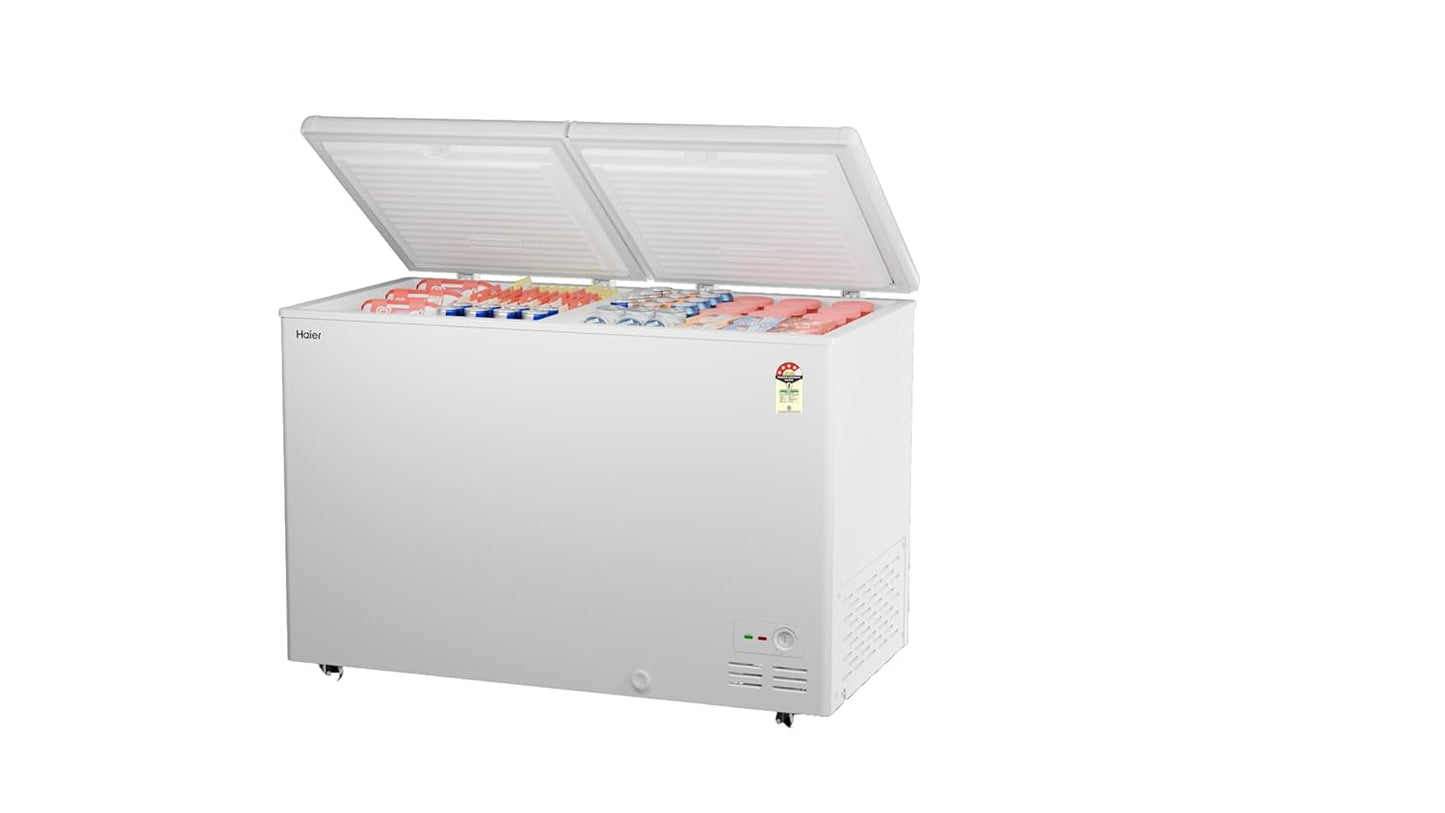 Haier 310L Hard Top Double Door Deep Freezer | 4-Star Energy Rating | Convertible Temperature Range (-18°C to 10°C) | Eco-Friendly R290a Refrigerant-HFC-320DPW4