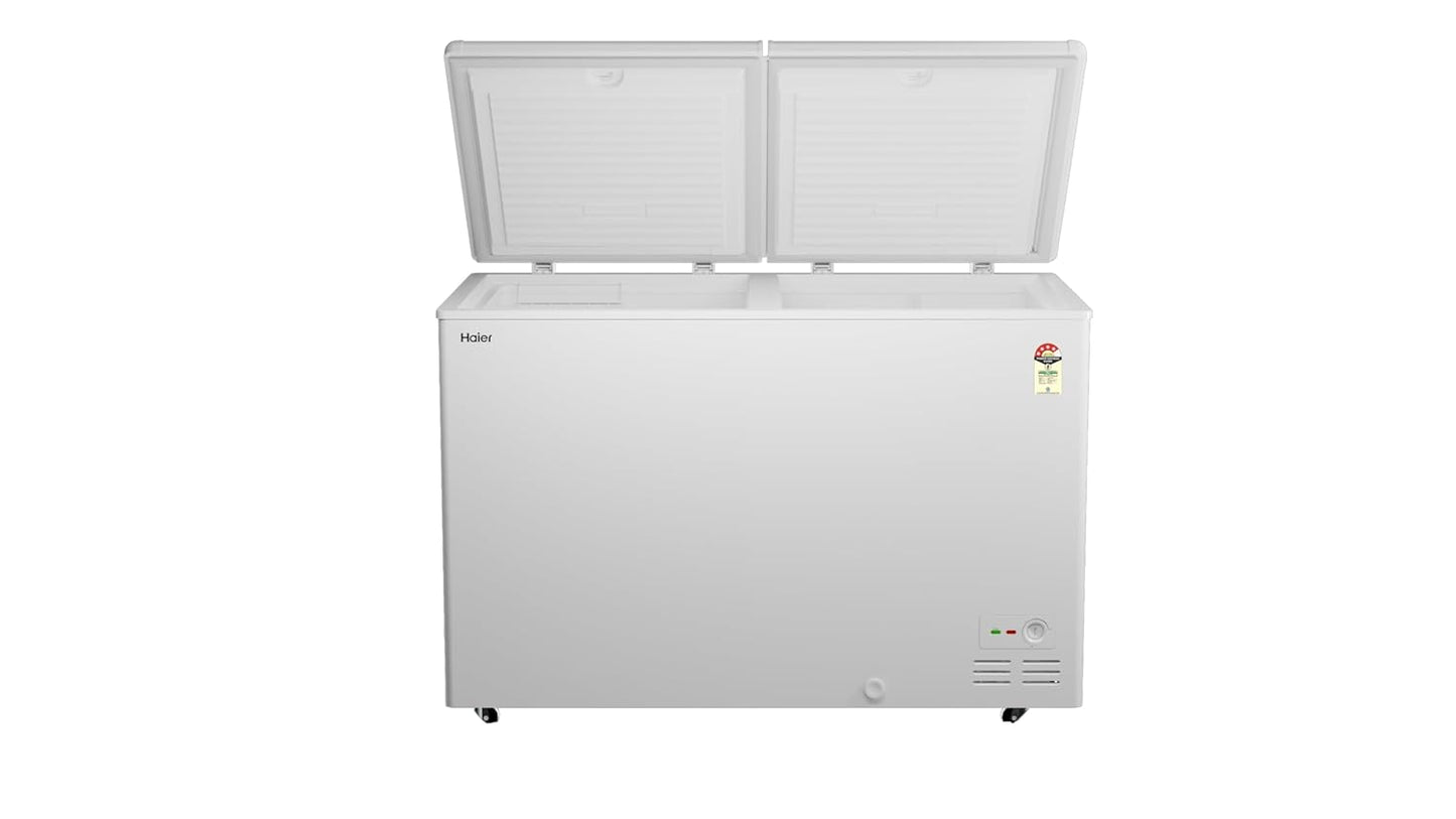 Haier 310L Hard Top Double Door Deep Freezer | 4-Star Energy Rating | Convertible Temperature Range (-18°C to 10°C) | Eco-Friendly R290a Refrigerant-HFC-320DPW4