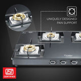 Prestige Vectra 4 Burner Glasstop Gas Stove|Superior Toughened Glass|Jumbo Brass Burner|3-Way Gas Inlet|360 Degree Revolving Nozzle -40591