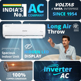 Voltas 1 Ton 3-Star Inverter Split AC (123INV VECTRA EMERALD, Max 3326W Cooling, Convertible 5-in-1, Anti-Dust Filter with Anti-Microbial Coating, Auto Clean, Sleep Mode, R-32 Refrigerant, Max 52°C Ambient Temperature, White)