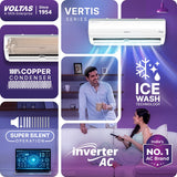 Voltas 1.5 Ton 5 Star Inverter Split AC (185INV Vertis Elite) | 6 Step Adjustable Mode, 5050W Cooling, 100% Copper, 4-Way Swing, Ice Wash Technology, Anti-Corrosive Gold Fin, High Ambient Cooling up to 52°C