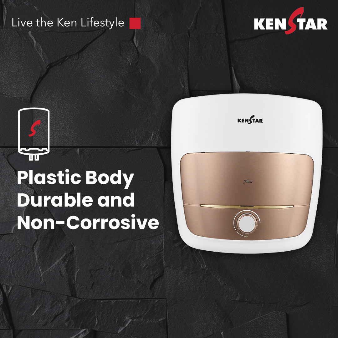 KENSTAR Flux 10L Storage Water Heater (Geyser) with German Blue Sapphire Technology | 8 Bar Pressure | SwirlHeat for 20% More Hot Water | PUF Insulation & 7-Level Safety Shield | Vertical Mount