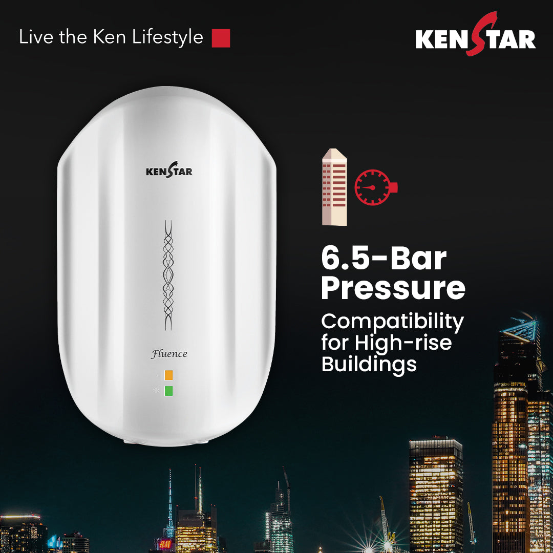 KENSTAR Fluence 5.9 L Instant Water Heater (3000 W, White) - Stainless Steel Tank, 6.5 Bar Rated Pressure, Thermal Cutoff, Nickel-Coated Copper Heating Element