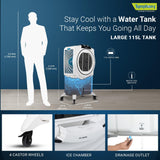 Symphony Sumo 115 XL Desert Air Cooler - 115L Capacity, High-Efficiency Honeycomb Cooling, Powerful +Air Fan, i-Pure Technology, 195W Low Power Consumption, Multi-Directional Wheels, Ideal for Rooms up to 40 sq. m (430 sq. ft)