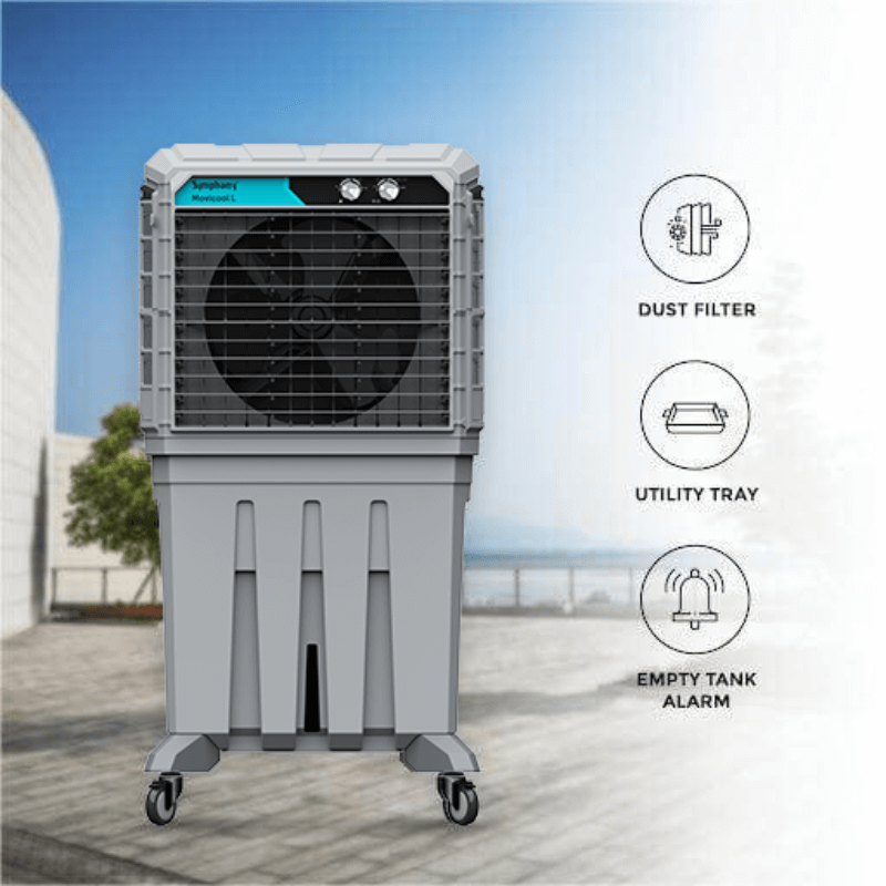 Symphony Movicool L 200 Commercial Desert Air Cooler - 180L, 8500 m³/hr Airflow, Powerful 324 sq. m. Air Throw, 3-Side Honeycomb Pads, 225W Low Power Consumption, Auto Louver, Engineering Plastic Fan