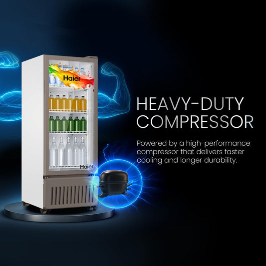 Haier 305L Visi Cooler with See-Through Glass Door, 0-10°C Cooling, 4 Adjustable Shelves, and Embossed PCM Inner Liner- HVC-305GT5