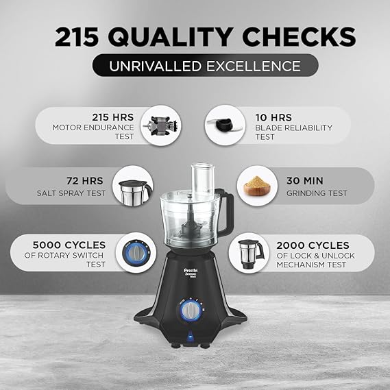 Preethi Zodiac Black Mixer Grinder for Kitchen, 5 Jars 750 Watt Mixie with Chutney Jar, Dry Grinding, Batter Grinding, Juicer & Masterchef Jar for chopping/grating (MG-261) -PRE5782615