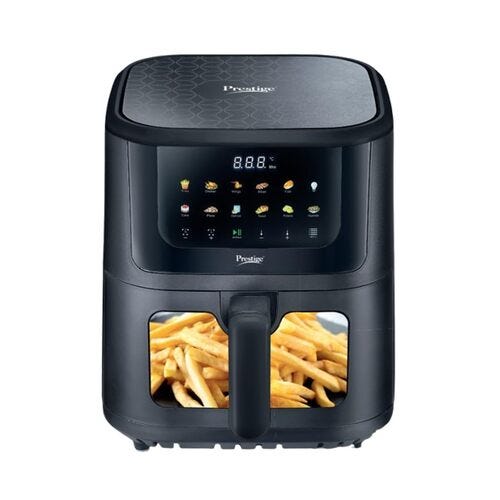 Prestige Crysta Chef 5.5L Electric Air Fryer (ABS Plastic Body) with See-Through Window | High-Capacity Non-Stick Frying Basket, Safety Interlocking & Smart Hot Air Circulation | Includes Food-Grade Oil Brush-41422