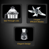Prestige Endura 1000W Mixer Grinder with Ball Bearing Technology|Stainless Steel 3 Jars with Flow breakers|Overload protection|Black & Silver-42572