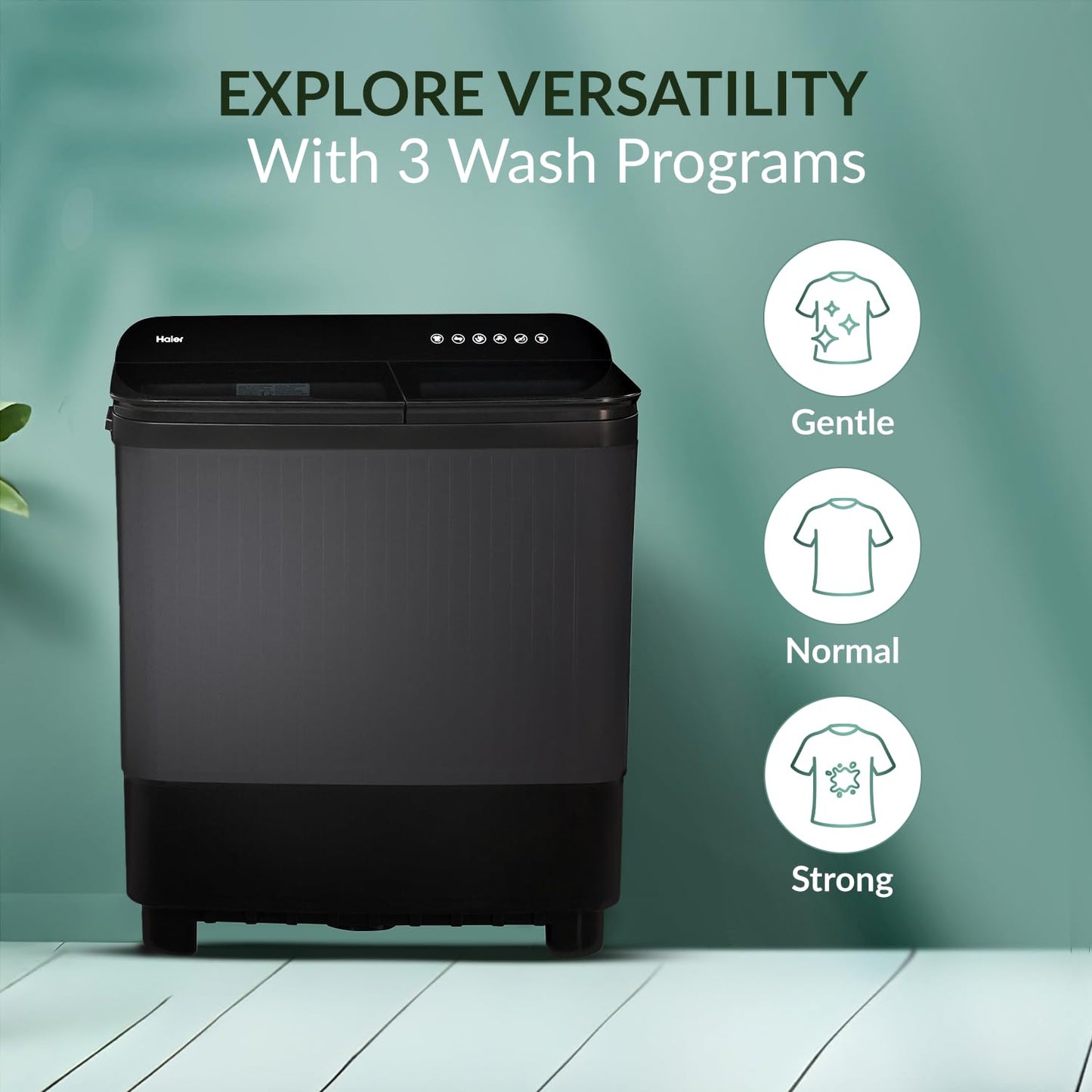 Haier 10 Kg 5 Star Toughened Glass Soft fall Technology Semi Automatic Top Loading Washing Machine -HTW100-178BKN