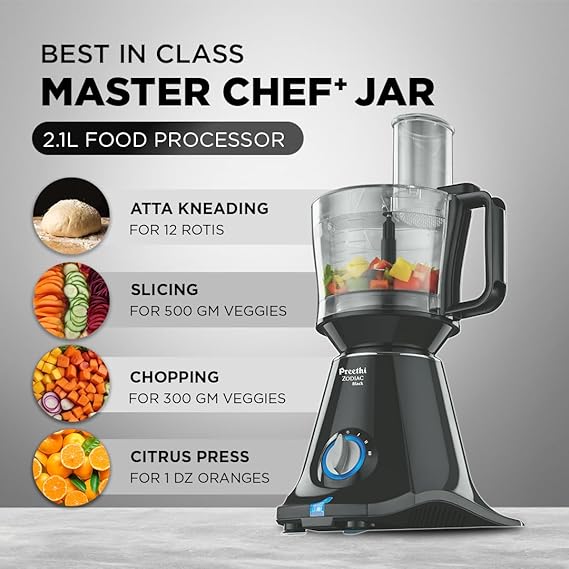 Preethi Zodiac Black Mixer Grinder for Kitchen, 5 Jars 750 Watt Mixie with Chutney Jar, Dry Grinding, Batter Grinding, Juicer & Masterchef Jar for chopping/grating (MG-261) -PRE5782615