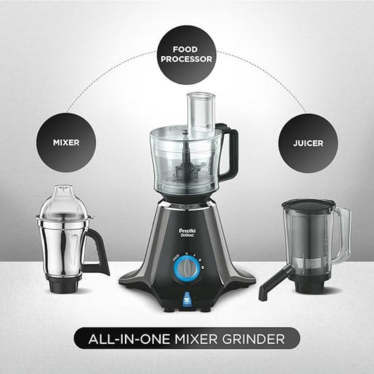 Preethi Zodiac MG-218 mixer grinder, 750 watt, Black/Light Grey, 5 jars - 3 In 1 insta fresh juicer Jar & Master chef food processor Jar, Vega W5 motor with 5yr Warranty & Lifelong Free Service -MG 218