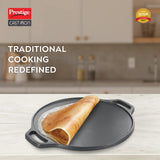 Prestige 30cm Cast Iron Round Base Dosa Tawa, Scratch Resistant, Induction Compatible, Naturally Non-Stick Heavy Duty Tawa, Perfect for Crispy Dosas, Rotis, and Pan-Searing- (30557, Black)