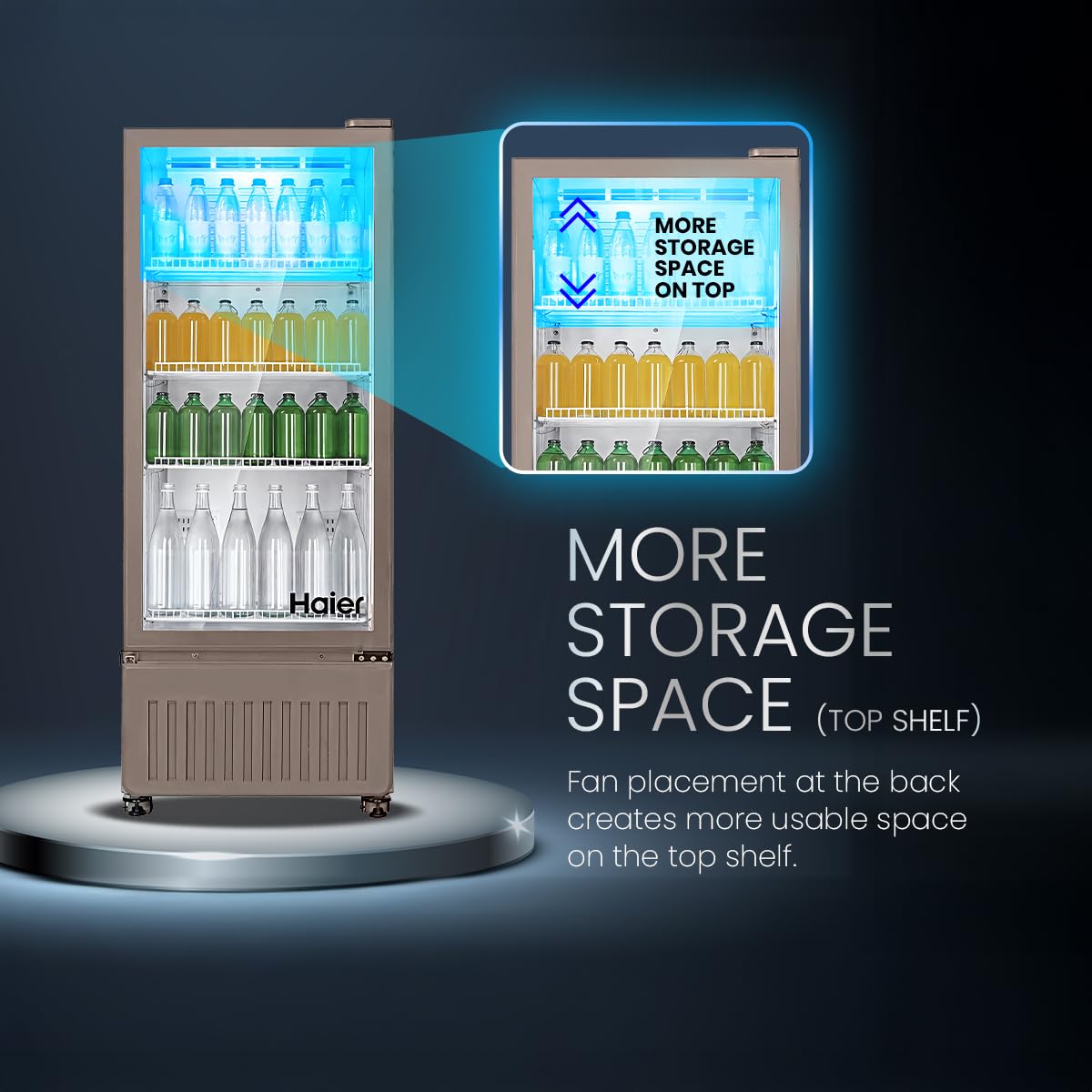 Haier 305L Visi Cooler with See-Through Glass Door, 0-10°C Cooling, 4 Adjustable Shelves, and Embossed PCM Inner Liner- HVC-305GT5